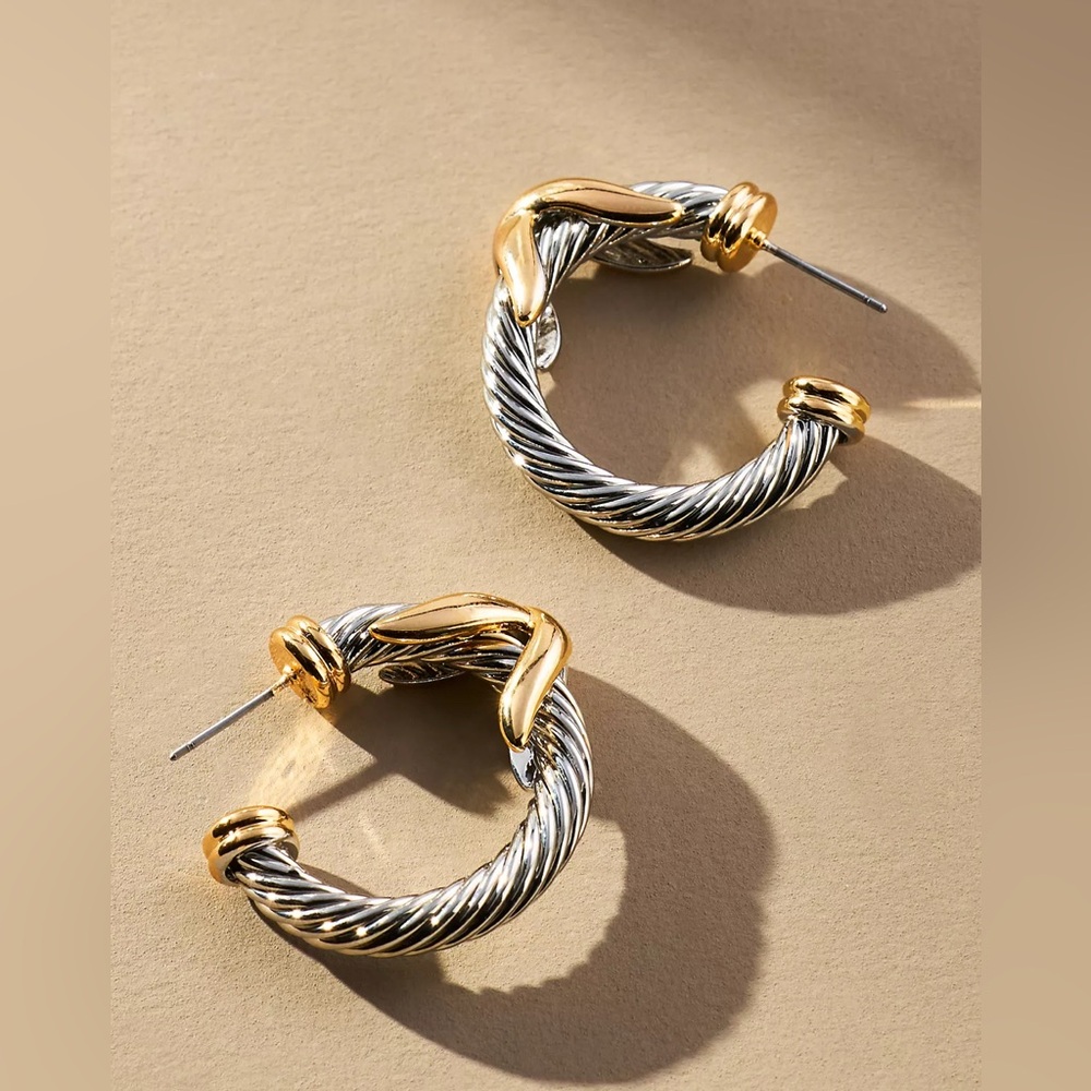 Anthropologie Gold and Silver Twisted Hoop Earrings - NWT